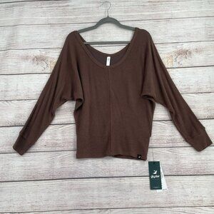 Glyder Rib Knit Long Sleeve Scoop Neck Performance Top Women's Size XS Brown NEW